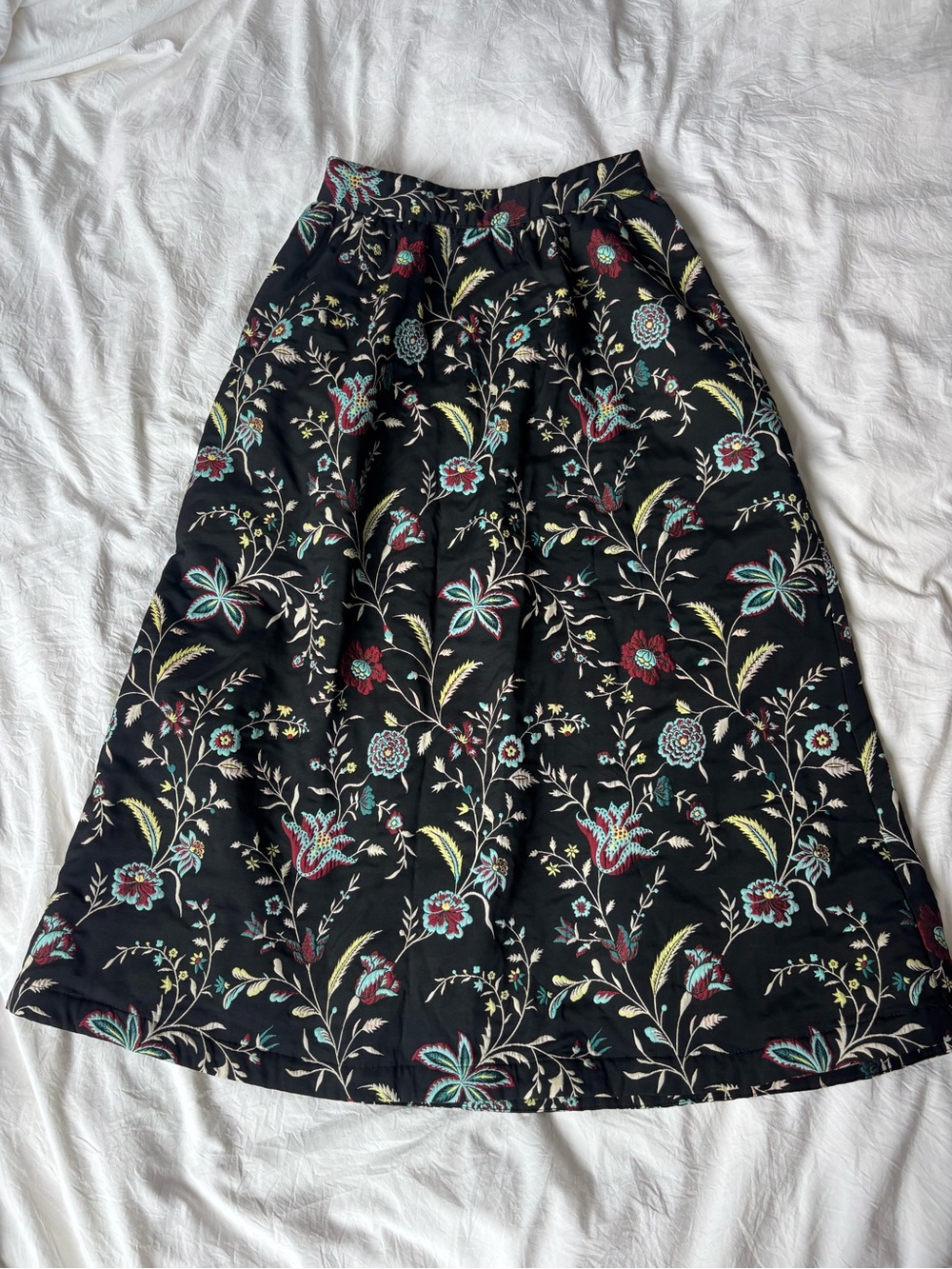 Maeve by Anthropologie Black Tapestry Floral Midi Skirt